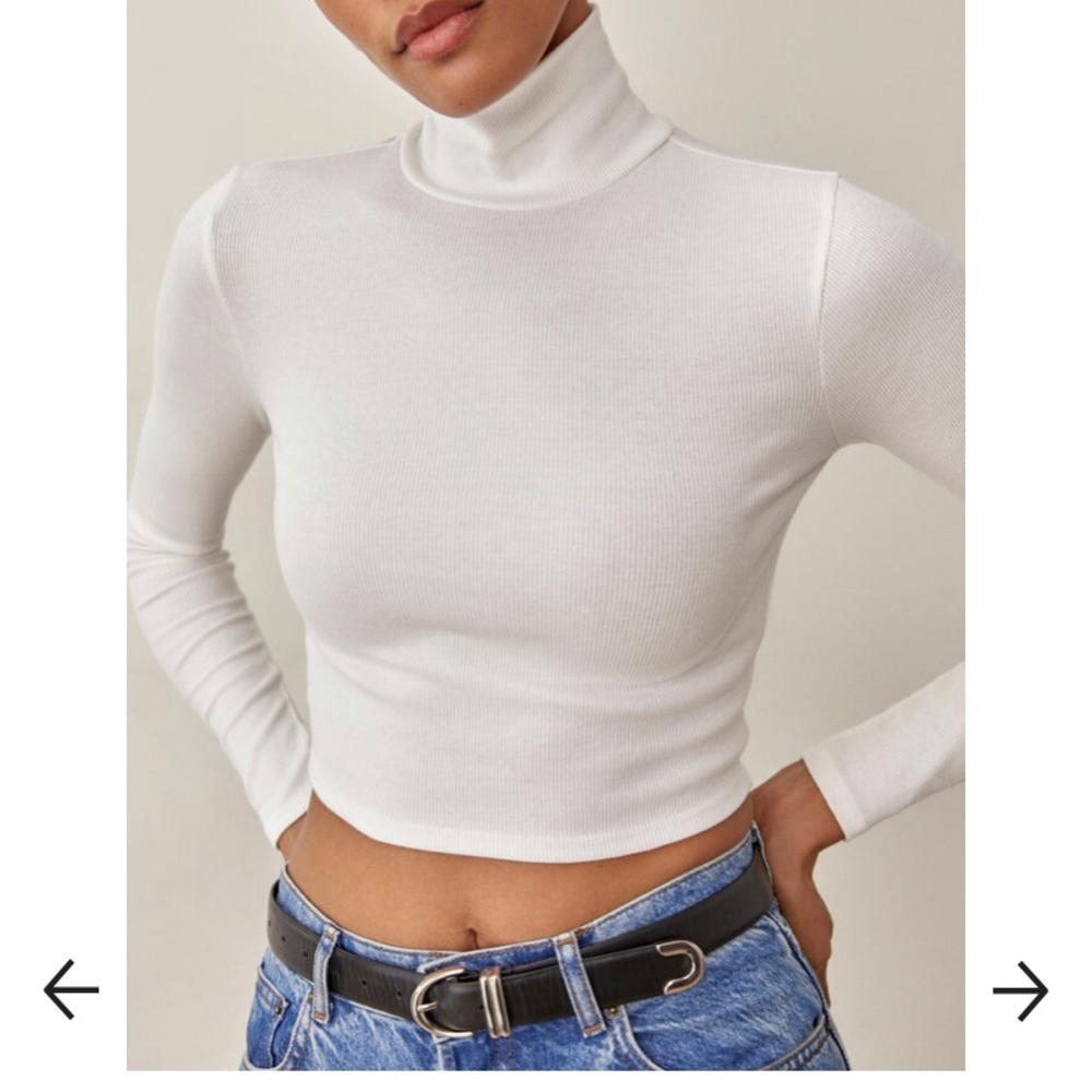 Davy Cropped Ribbed Turtleneck Tee reformation